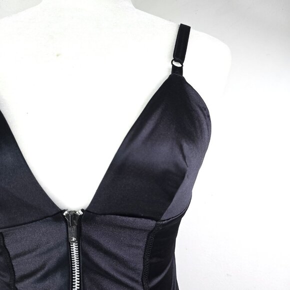 Vintage Tripp NYC Black Satin Front Zip Bondage Whimsigoth Mini Dress USA - Picture 6 of 11